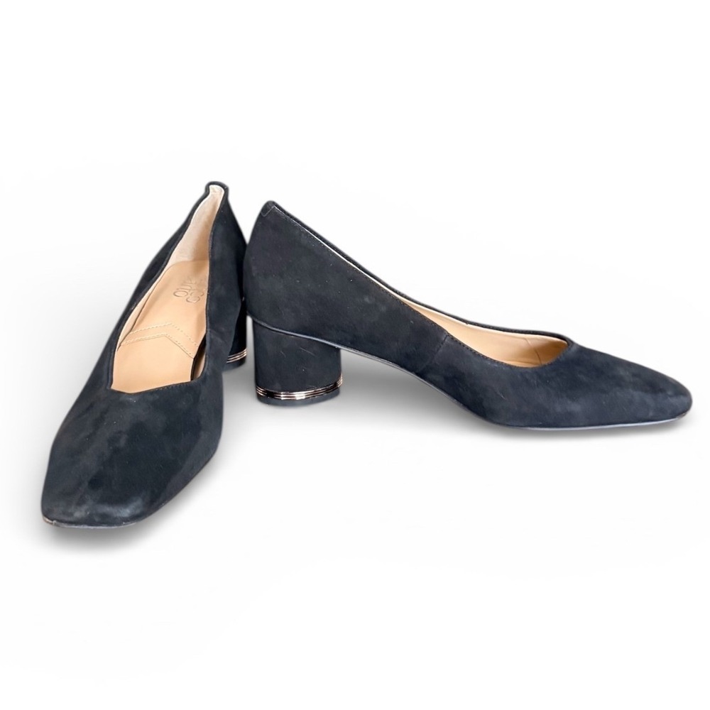 Franco Sarto Pisa Black Suede Block Heel Pumps Square Toe Size 7 Grannycore - Picture 2 of 7